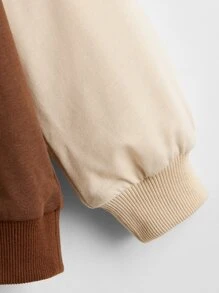 SHEIN Girls Letter Graphic Color Block Drop Shoulder Sweatshirt - Coffee Brown - View 3