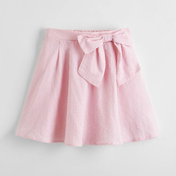 

Girls Bow Front Striped Skirt, Baby pink