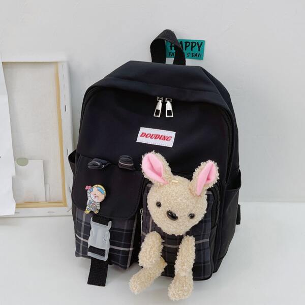 

Kids Tartan Large Capacity Backpack, Black