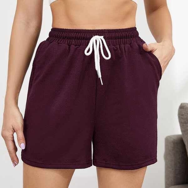 

Slant Pocket Drawstring Waist Track Shorts, Maroon