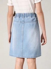 女孩百褶下擺牛仔半身裙 - 淺色水洗藍 - 查看 2