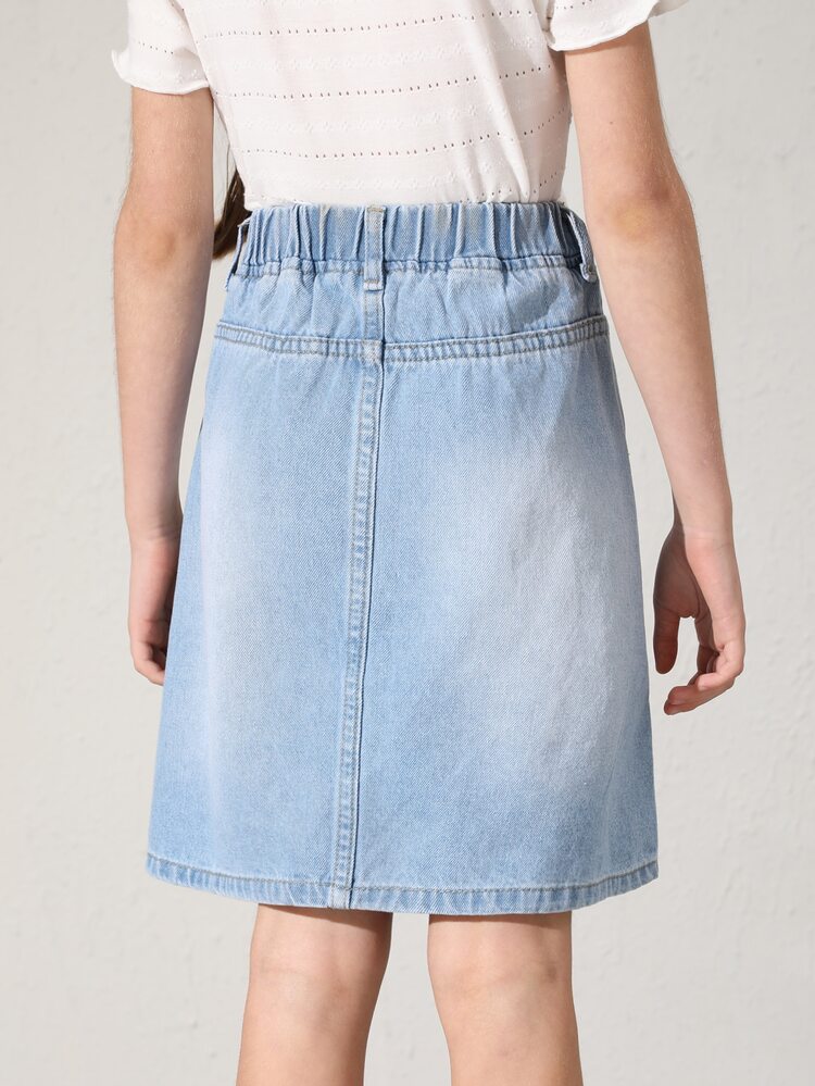 女孩百褶下擺牛仔半身裙 - 淺色水洗藍 - 查看 2