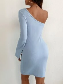 SHEIN Privé 單肩開衩緊身洋裝 - 淺藍色 - 查看 2