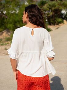 SHEIN Ruffle Cuff Peplum Top - White - View 2