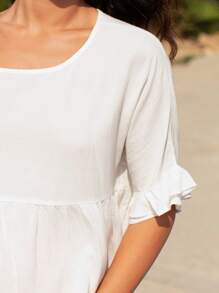 SHEIN Ruffle Cuff Peplum Top - White - View 3