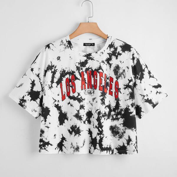 

Plus Tie Dye Letter Graphic Crop Tee, Black and white