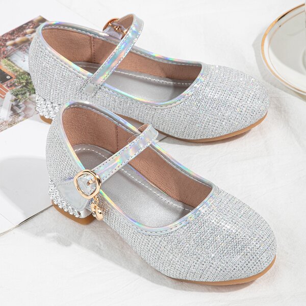 

Girls Glitter Velcro Strap Flats, Silver
