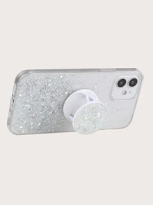 Glitter Phone Case With Stand-out Phone Grip - White - View 2