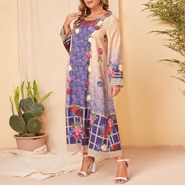 

Plus Floral & Polka Dot Print Dress, Multicolor