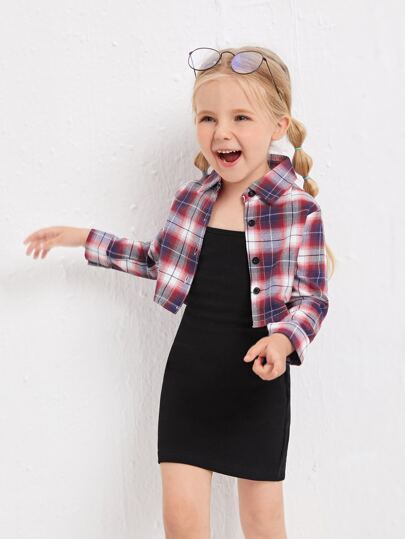 Toddler Girls Plaid Blouse & Cami Dress