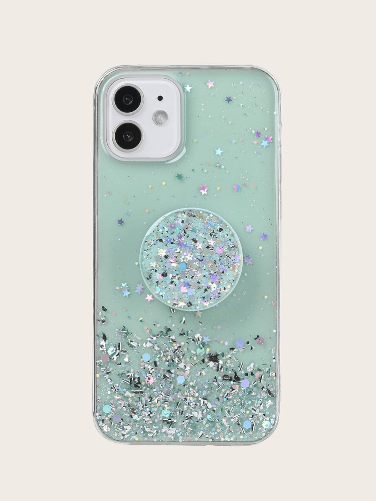 Glitter Phone Case With Stand-out Phone Grip - Green - View 4