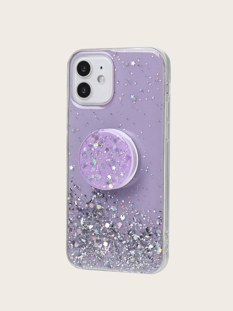 Glitter Phone Case With Stand-out Phone Grip - Purple - View 1