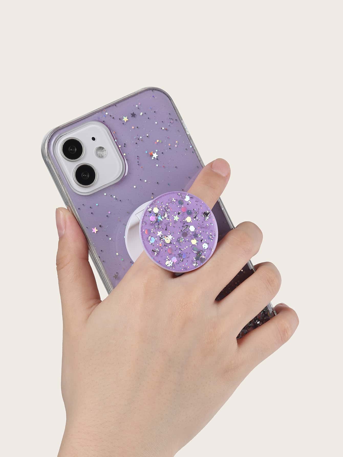Glitter Phone Case With Stand-out Phone Grip - Purple - View 4