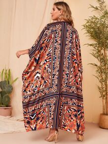 Al Najma Plus Scarf & Baroque Print Abaya - Multicolor - View 3