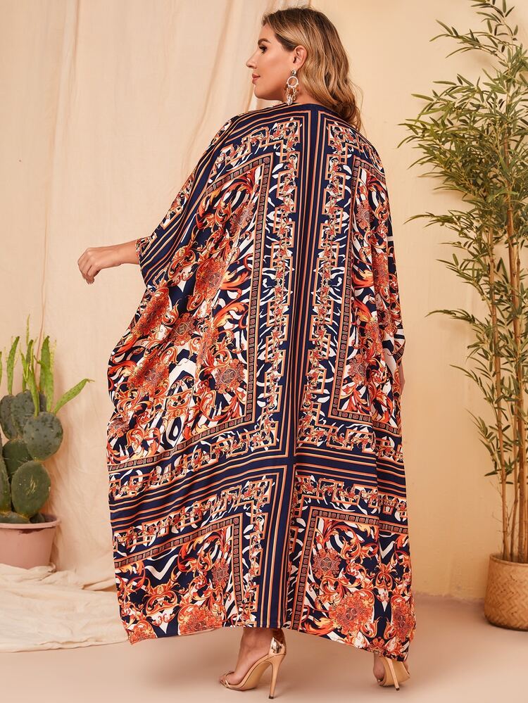 Al Najma Plus Scarf & Baroque Print Abaya - Multicolor - View 3