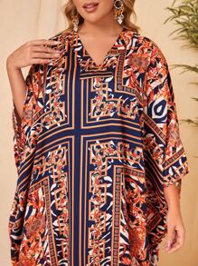 Al Najma Plus Scarf & Baroque Print Abaya - Multicolor - View 5