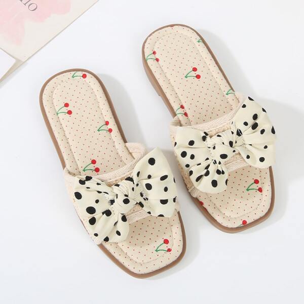 

Girls Polka Dot Bow Decor Slippers, Apricot