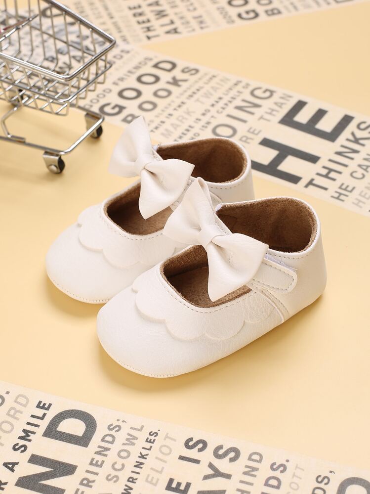 Infant Bow Decor Scallop Detail Mary Janes - White - View 4