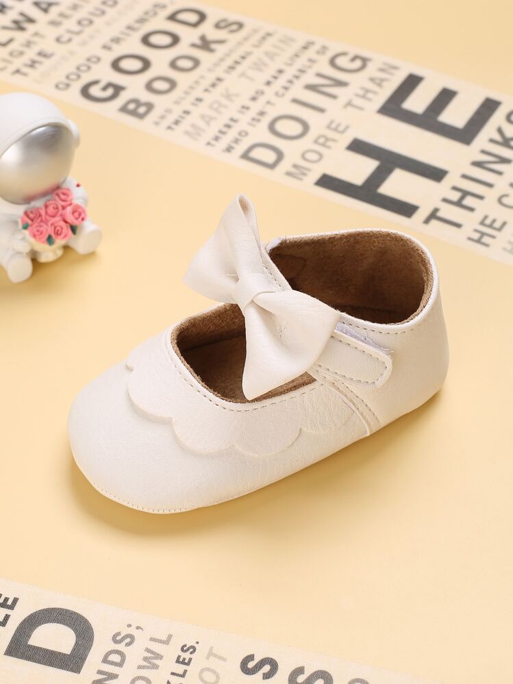 Infant Bow Decor Scallop Detail Mary Janes - White - View 5