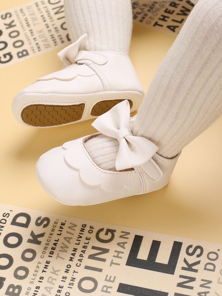 Infant Bow Decor Scallop Detail Mary Janes - White - View 3