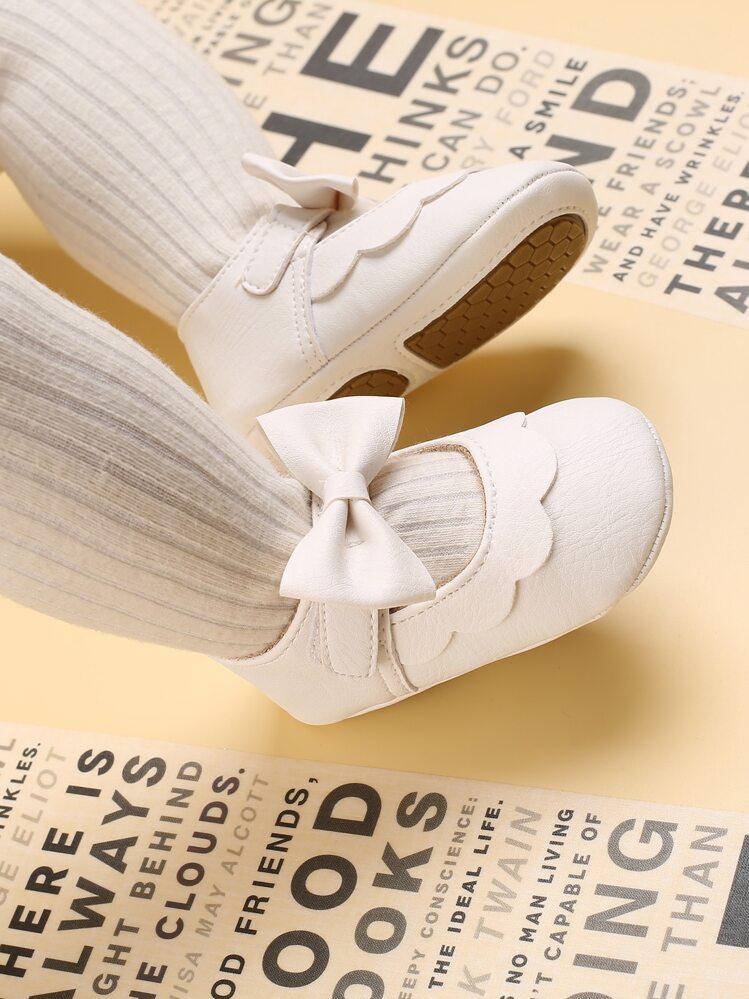 Infant Bow Decor Scallop Detail Mary Janes - White - View 6