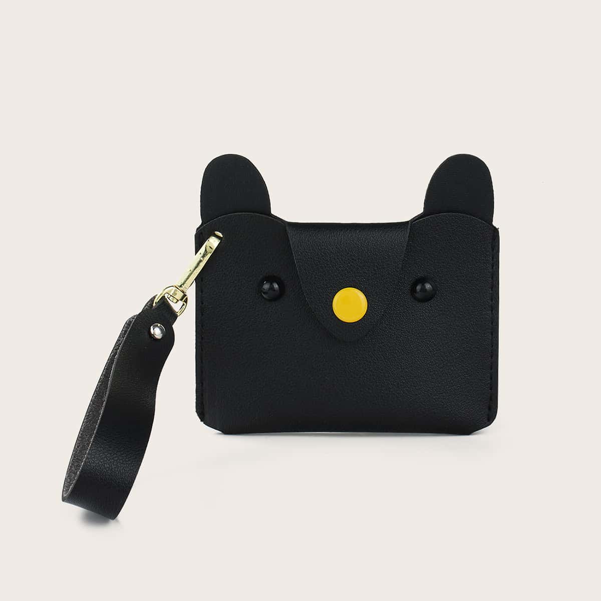 

Button Decor Card Holder, Black