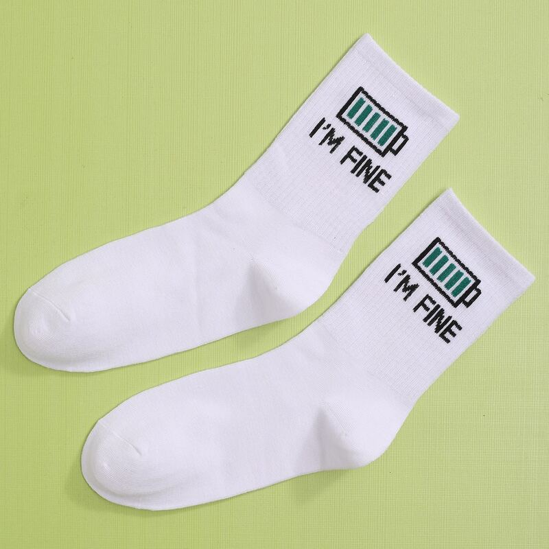 

Letter Graphic Crew Socks, White