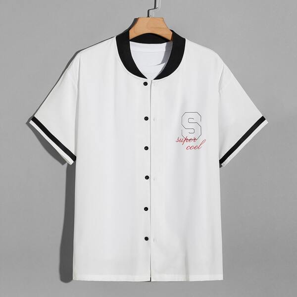 

Men 1pc Baseball Neck Slogan Shirt, White