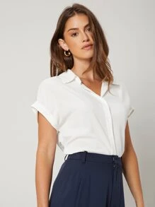 MOTF SOLID CUFFED BATWING SLEEVE SHIRT - White - View 3
