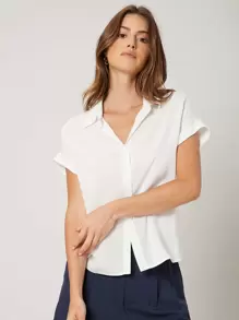 MOTF SOLID CUFFED BATWING SLEEVE SHIRT - White - View 6