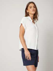MOTF SOLID CUFFED BATWING SLEEVE SHIRT - White - View 8