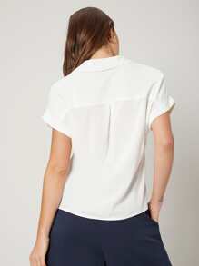 MOTF SOLID CUFFED BATWING SLEEVE SHIRT - White - View 9