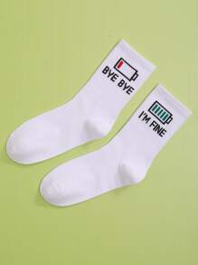 Letter Graphic Crew Socks - White - View 1