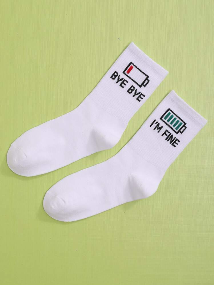 Letter Graphic Crew Socks - White - View 1