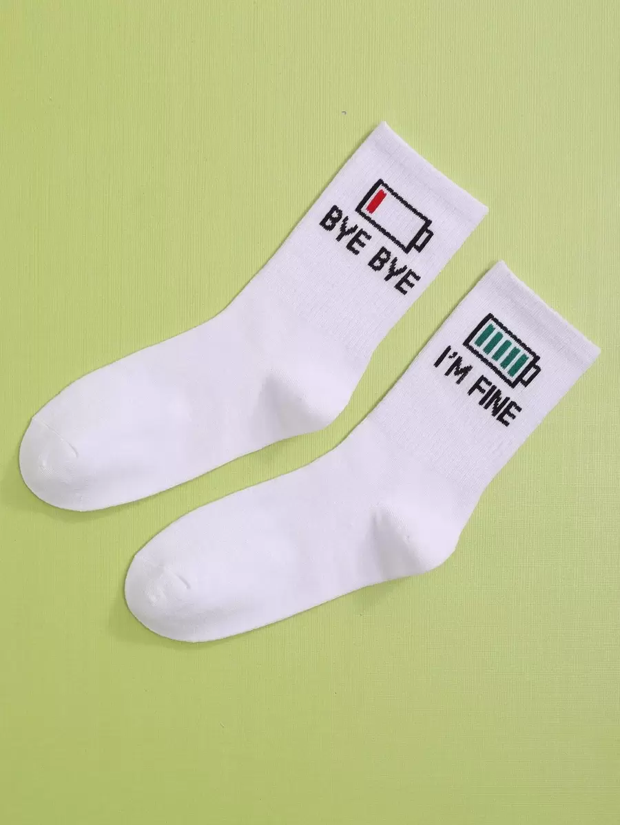 Letter Graphic Crew Socks - White - View 1