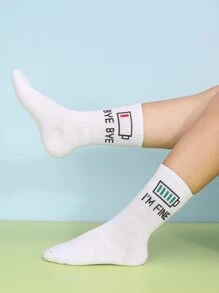 Letter Graphic Crew Socks - White - View 2