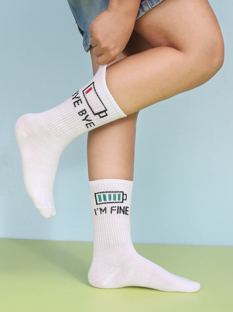 Letter Graphic Crew Socks - White - View 3