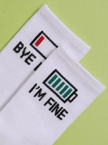 Letter Graphic Crew Socks - White - View 4