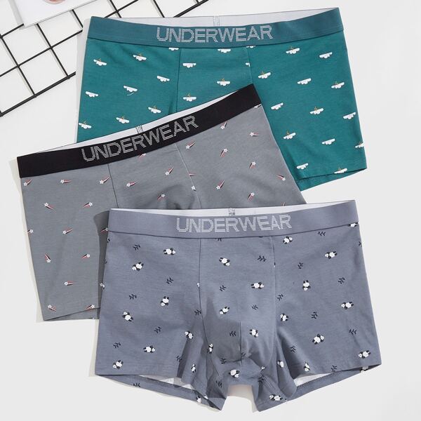 

Men 3pcs Graphic Print Letter Tape Boxer Brief, Multicolor
