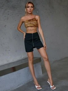 Double Crazy Tie Dye Lace Up Backless Top - Brown - View 5