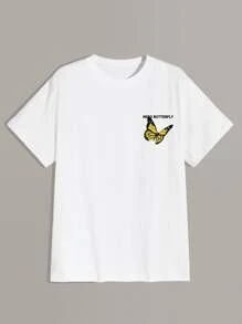 ROMWE MEN 男士字母蝴蝶圖形t恤 - 白色 - 查看 2