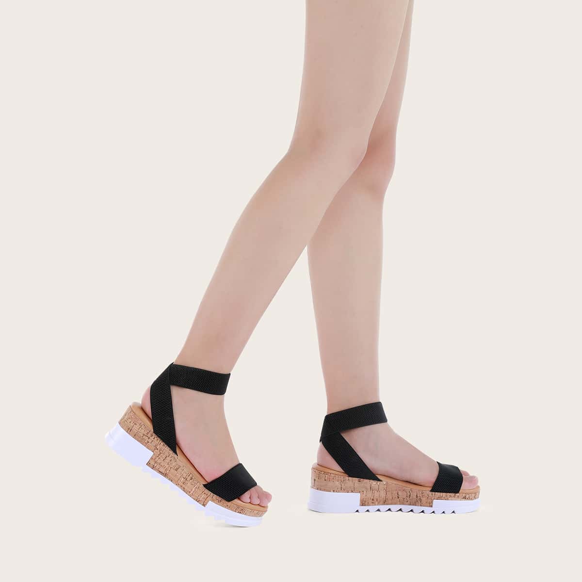

Minimalist Ankle Strap Wedge Sandals, Black