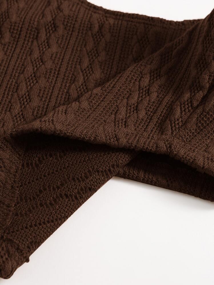 SHEIN EZwear Textured Bandana Tube Top - Chocolate Brown - View 5