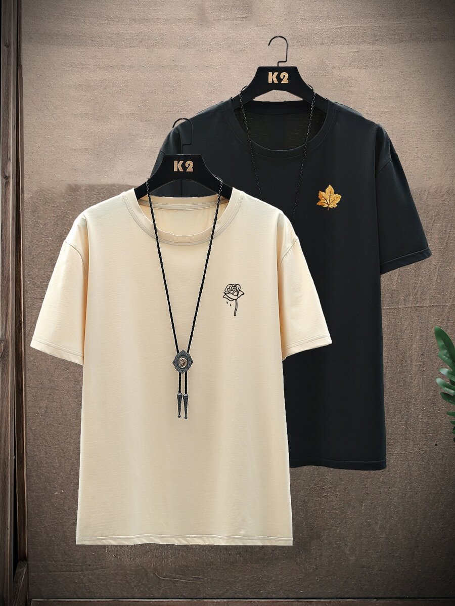 Manfinity Men 2pcs Rose & Leaf Print Tee - Multicolor - View 1