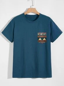 Manfinity Homme Men Geo Print Pocket Tee - Navy Blue - View 1