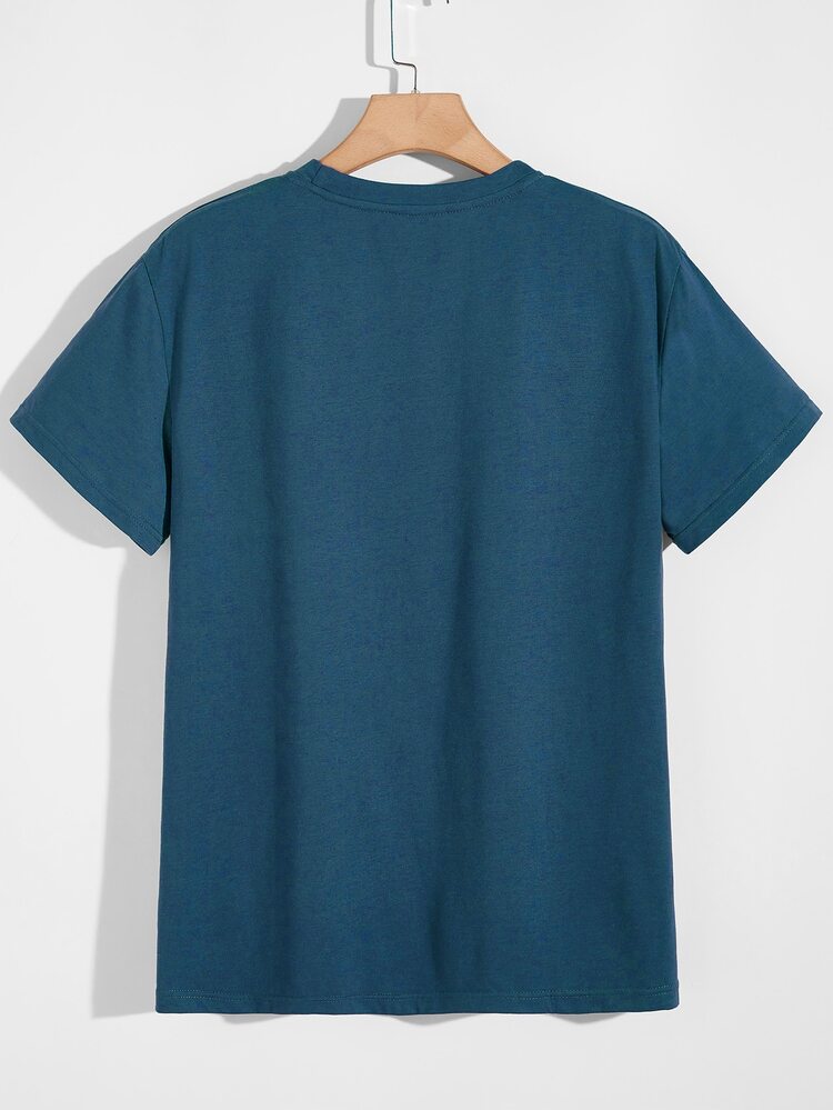 Manfinity Homme Hombres Camiseta con estampado geométrico con bolsillo - Azul Marino - Añade 2