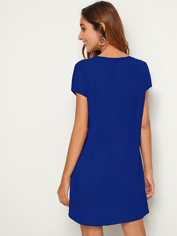 SHEIN LUNE Batwing Sleeve Solid Dress - Royal Blue - View 2