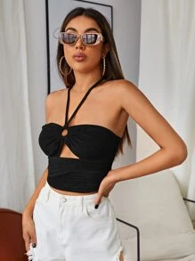 SHEIN Unity Tie Back Cut Out Halter Top