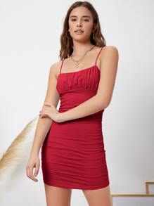 SHEIN Privé Ruched Bust Bodycon Dress - Red - View 4