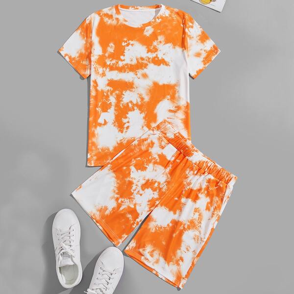 

Men Tie Dye Tee & Track Shorts, Orange